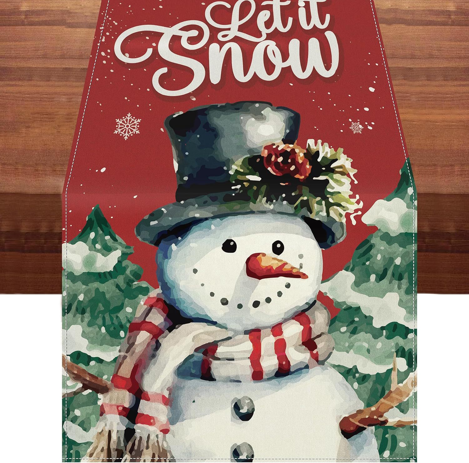 Transfronterizo 2024 Amazon nuevo invierno Navidad muñeco de nieve flocos de nieve lino tabla bandera de mesa mesa mesa de comedor bandera de té image 14