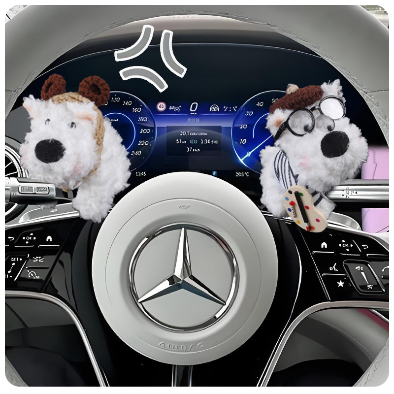West Highland Car Bloque Decoración Coche Muñeca de felpa Muñeca Limpiaparabrisas Luz de dirección Accesorios de coche Adornos Mujer