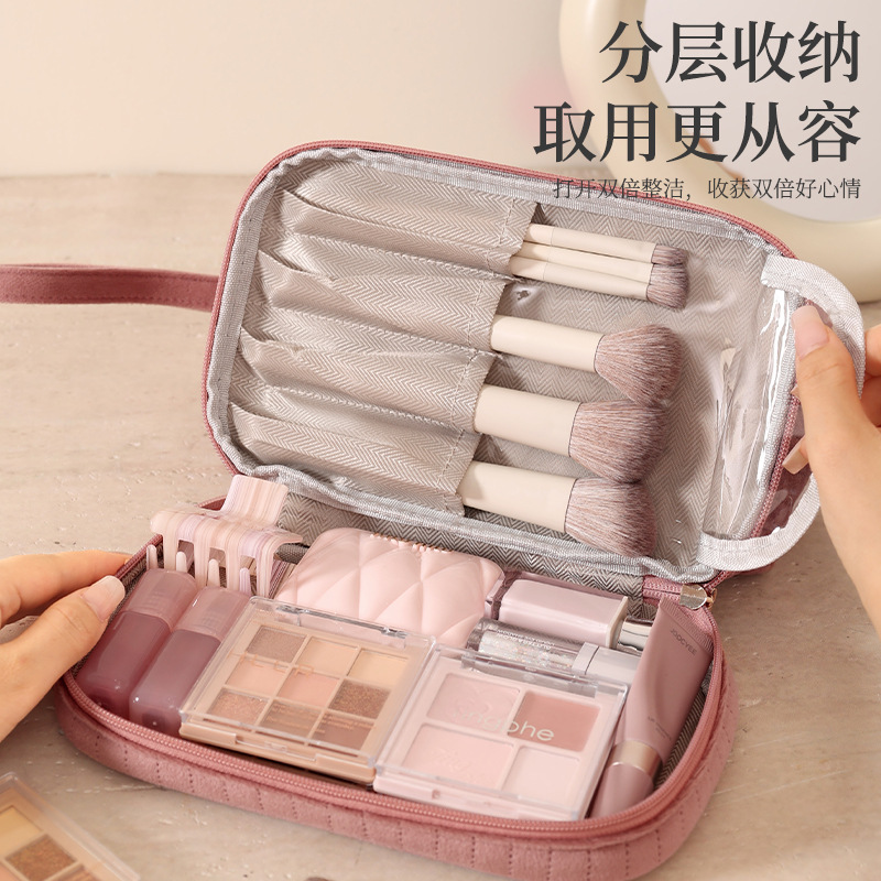 Nuevo paquete de maquillaje de terciopelo holandés transfronterizo de doble capa bolsa de maquillaje de viaje bolsa de maquillaje de gran capacidad bolsa de maquillaje de maquillaje de almacenamiento