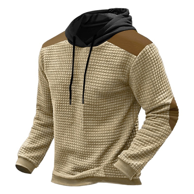 2023 transfronterizo Otoño e Invierno nuevos hombres de punto jacquard pequeño Plaid color a juego suéter europeo y americano de manga larga con capucha