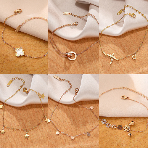 Non-fading titanium steel four-leaf clover anklet for women ins simple niche internet celebrity foot ornament 18k gold plated love anklet jewelry