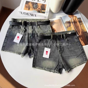 U+ Retro Raw Edge Denim Shorts for Women 2025 Spring and Summer High-Waisted Loose Wide-Leg Slim Straight Pants