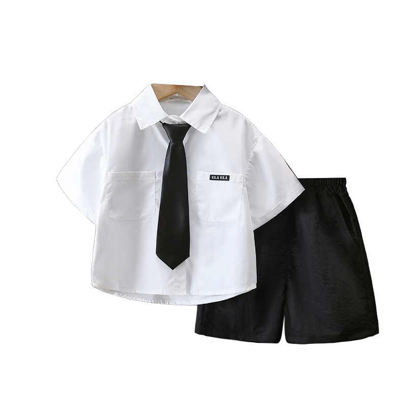 7160 Traje de verano para niños Camisa blanca de verano para niños 2025 Nuevo estilo Traje para niños Estilo de verano Estilo universitario