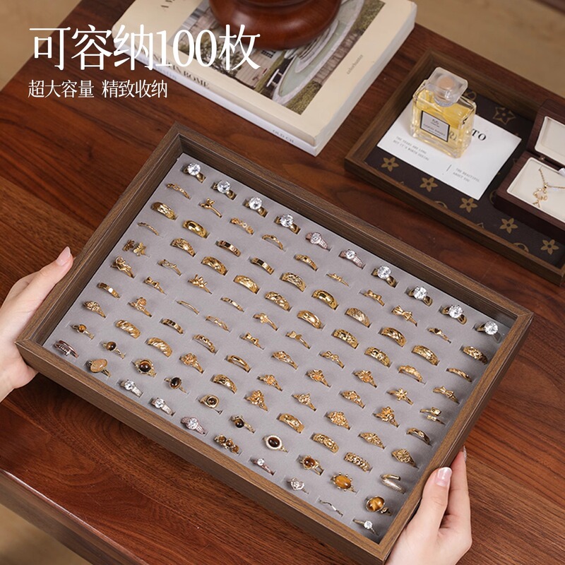 木製リングディスプレイボックスパレット100個のリング収納ホルダーを収納できる透明なハイエンドの軽い高級ディスプレイスタンド|undefined