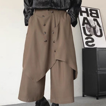 颓废风大裆裤子男假两件不规则西裤叠层垮裤九分灯笼宽松阔腿裙裤