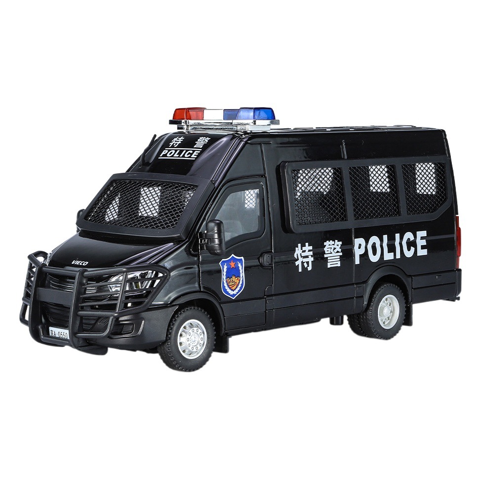 1:24 Iveco policía coche aleación modelo de coche sonido y luz Tire hacia atrás niño juguete Chenghai entrega al por mayor