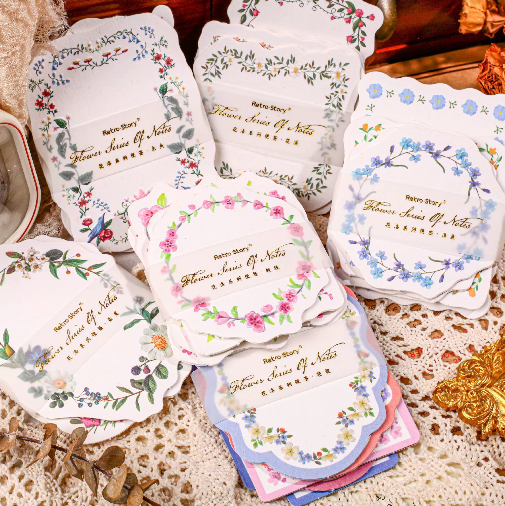 Набор материалов для ретро-закладок RetroStory Hualuo: фоновая бумага с цветочным декором, открытка, креативный блокнот для заметок и планирования