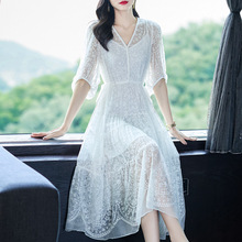 78018 V领法式系带桑蚕丝真丝两件套连衣裙长裙小白裙设计感