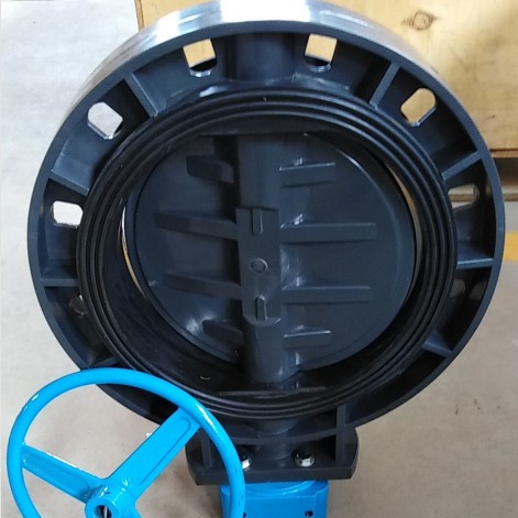 天津永禾生产UPVC塑料蝶阀 法兰对夹 手柄 涡轮 操作 DN50-DN400