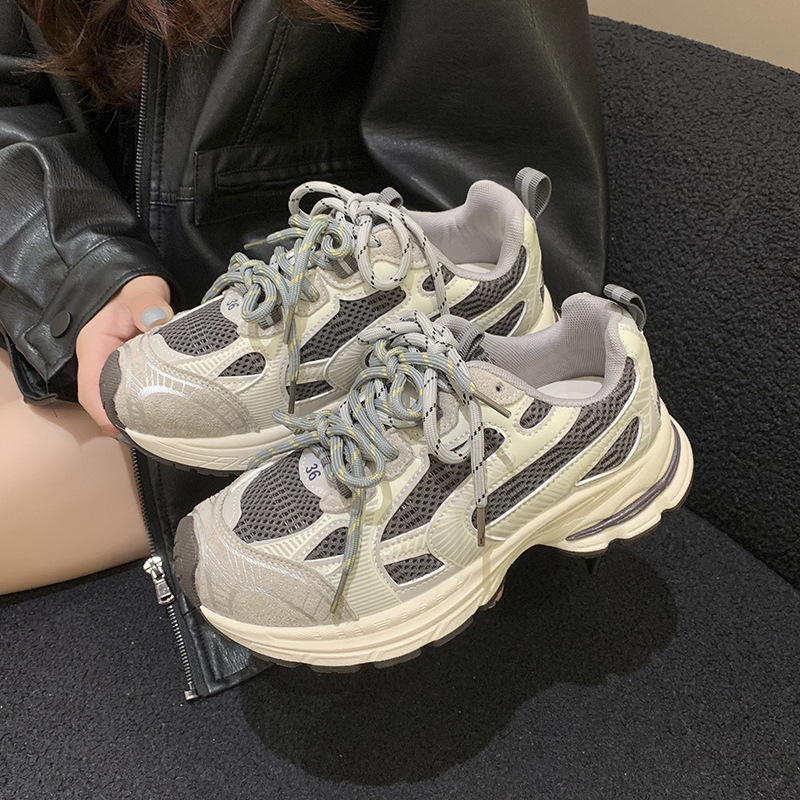 复古老爹鞋女2025秋季新款厚底增高小个子百搭网面透气休闲运动鞋|undefined