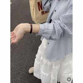 春夏款韩版气质竖条纹翻领女装长袖宽松开衫宽松polo防晒上衣衬衫