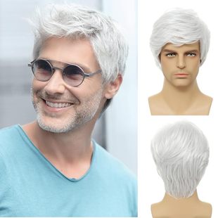 Amazon new wig European and American men's white partial short straight hair fashion chemical fiber men's headgear manufacturers wholesale