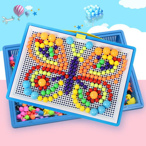 Foreign Trade Children's Mushroom Nail Combination Toy Puzzle 3-7 Years Old DIY Handicraft Qiao Qiao Nail Insert Beads Building Blocks