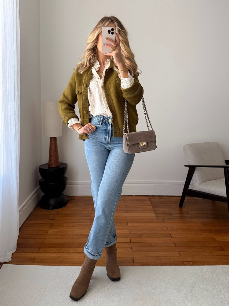 Cardigan de moda de color sólido de hebilla única 2026 Europa y América de moda transfronteriza de mujeres de otoño de manga larga delgada suéter de bolsillo