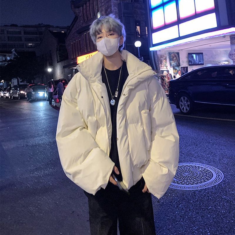 美式短款棉服时尚立领加厚棉衣男秋冬款潮男宽松面包服百搭小棉袄