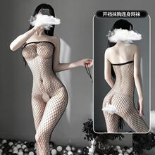内衣女睡裙免脱开档黑丝袜透明渔网袜制服诱惑连体网衣