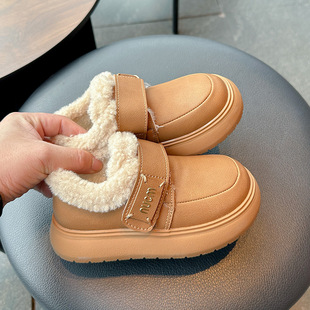 Boys and Girls fleece-lined Thickened Comfortable Cotton Shoes 2024 New Children's Velcro Casual Shoes Mao Mao Mouth Leather Shoes Trendy