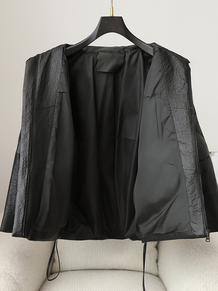 Chaqueta de plumón de piel de oveja con nuevo patrón de piedra 2025 para mujer, chaqueta cálida y gruesa de plumón de ganso de longitud media para mujer