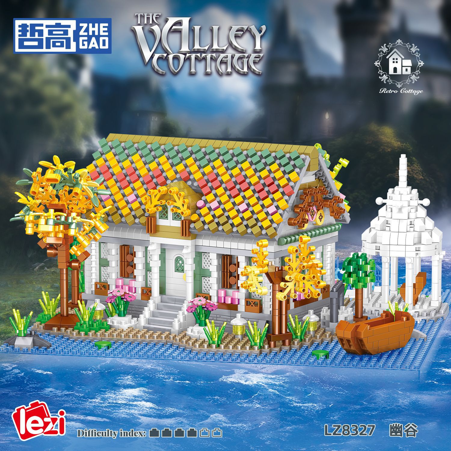Zhegao Lezi granulares de microdiamantes 8327 creativos de la cabaña de la calle de bloques de construcción para niños modelo de ensamblaje juguetes