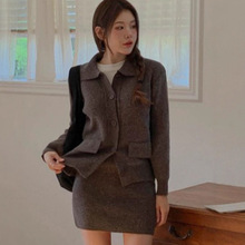 针织连衣裙女秋冬新款气质软糯显瘦毛衣外套高腰包臀短裙子两件套