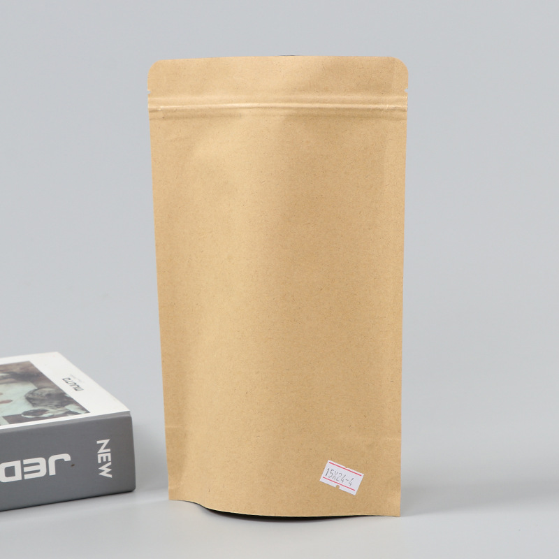 Spot bolsa de papel kraft con ventana transparente bolsa de embalaje de alimentos autosellada autoportante bolsa de té sellada de ocho lados fácil de rasgar