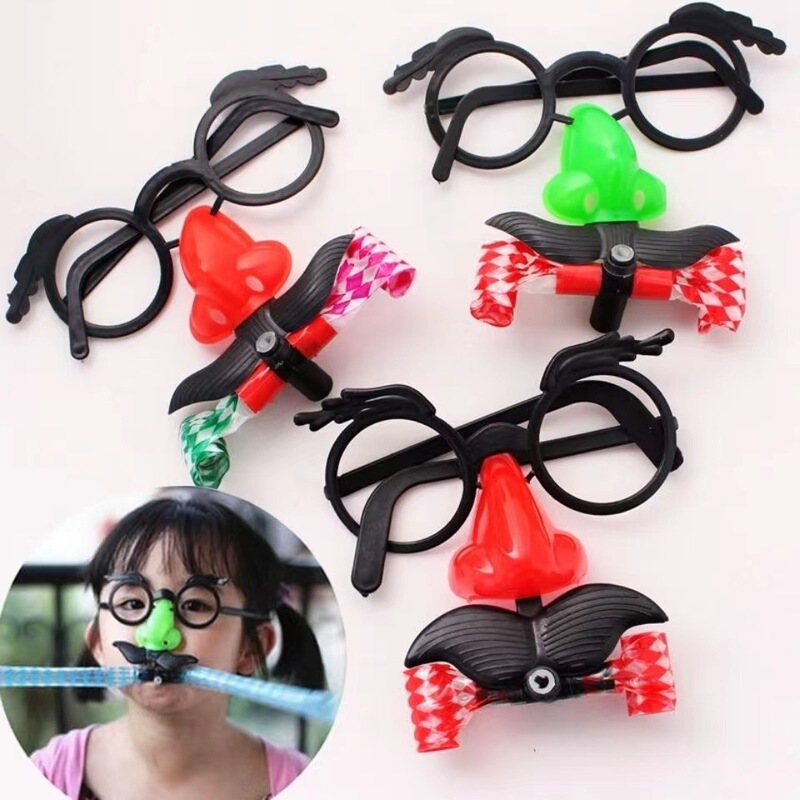 Glasses Blowing Dragon Whistle Blowing Beard Glaring Birthday Funny Funny Trick Gift Clown Glasses Big Nose