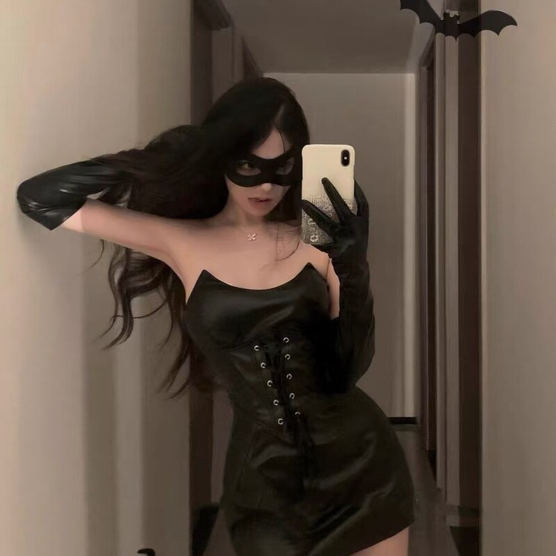 Ze You Catwoman cos dress Sexy Royal Sister Strapless Skirt Niche Waist Stitching Design Sense Wrap Hip Skirt