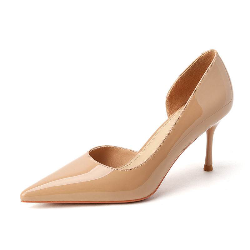 Sandal cao gót nữ mũi nhọn kiểu xẻ bên phong cách Hàn Quốc — Màu trà sữa