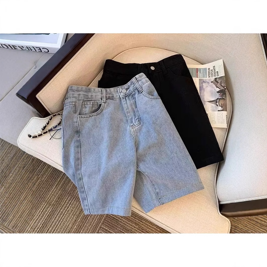 Outer Single Summer Denim Shorts Men's Summer Thin High Waist Loose Korean Style Straight Five Wide Leg Denim Pants