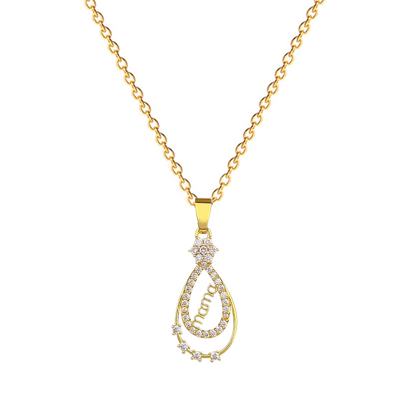Full Diamond Mama Letter Necklace Elegant Water Drop Chain Women_voghion.com