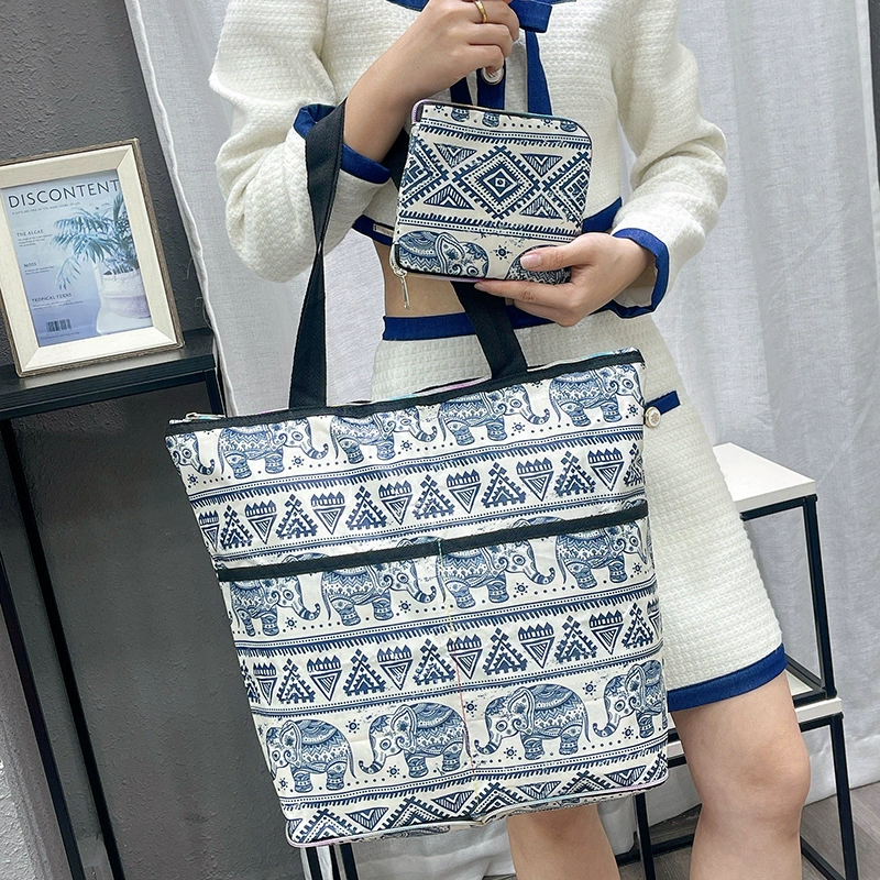 М compressed cartoon folding handheld shopping bag, вместительная льняная сумка, ткань оксфорд, корейский стиль