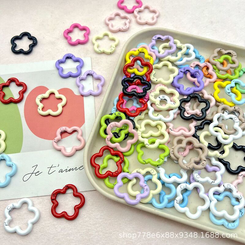 Colorful Plum Blossom Spring Clasp Zinc Alloy Keychain Pendant DIY Jewelry Accessory Open Connector Ring