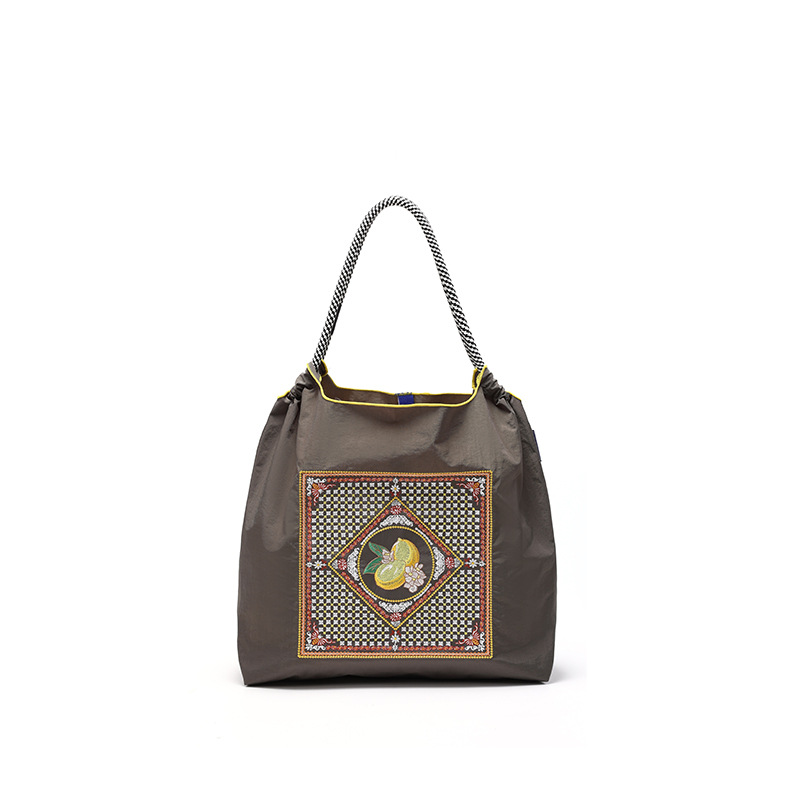 Bolsa de compras ecológica de cadena de bolas casera japonesa, bolsa de lona portátil bordada de tela de nailon, bolsa de compras de nailon