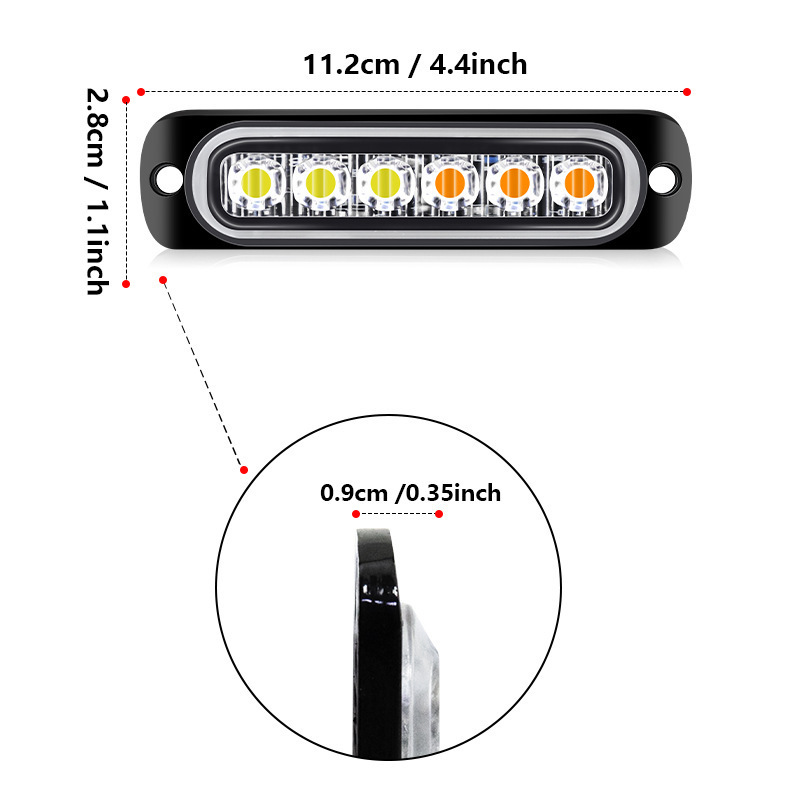 Lámpara lateral LED para automóviles y camiones Lámpara de parpadeo ultra delgada 6 luces Lámpara de advertencia Lámpara de señal