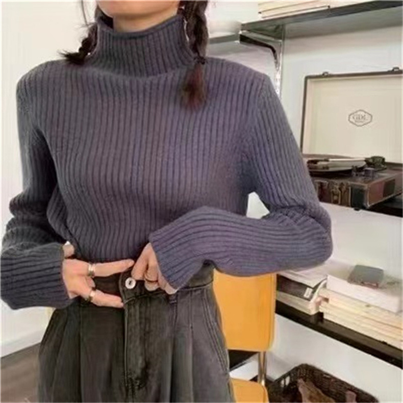 Vintage Style Solid Color Knit Turtleneck Long Sleeve Regular Sleeve Patchwork Knitwear display picture 4