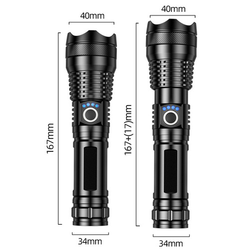 Cross-border flashlight XHP50 retractable aluminum alloy P70 rechargeable outdoor lighting waterproof portable P90 strong light flashlight
