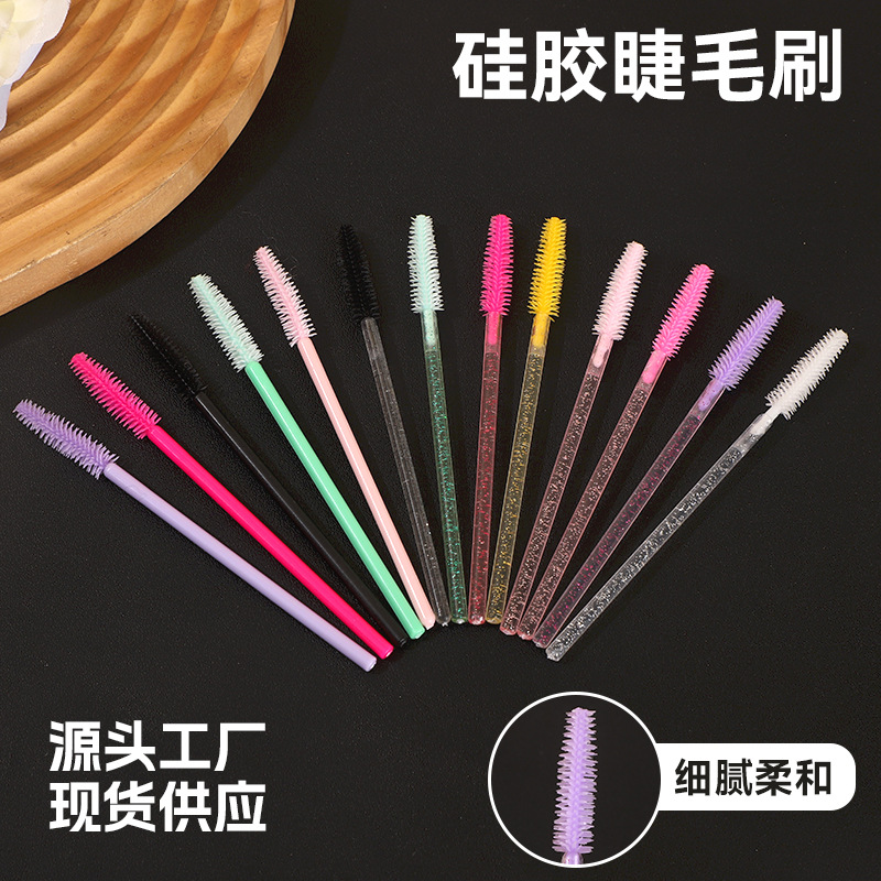 Crystal Handle Silicone Eyelash Brush Eyebrow Brush Beauty Eyelash Tool Silicone Head Makeup Brush Manufacturer In-Stock Silicone Brush