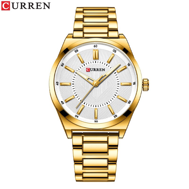 Curren/Carrien 8407 Men's Waterproof Watch with Strip Markers, Simple Business-Style Round Wristwatch, Men's Watch, Other