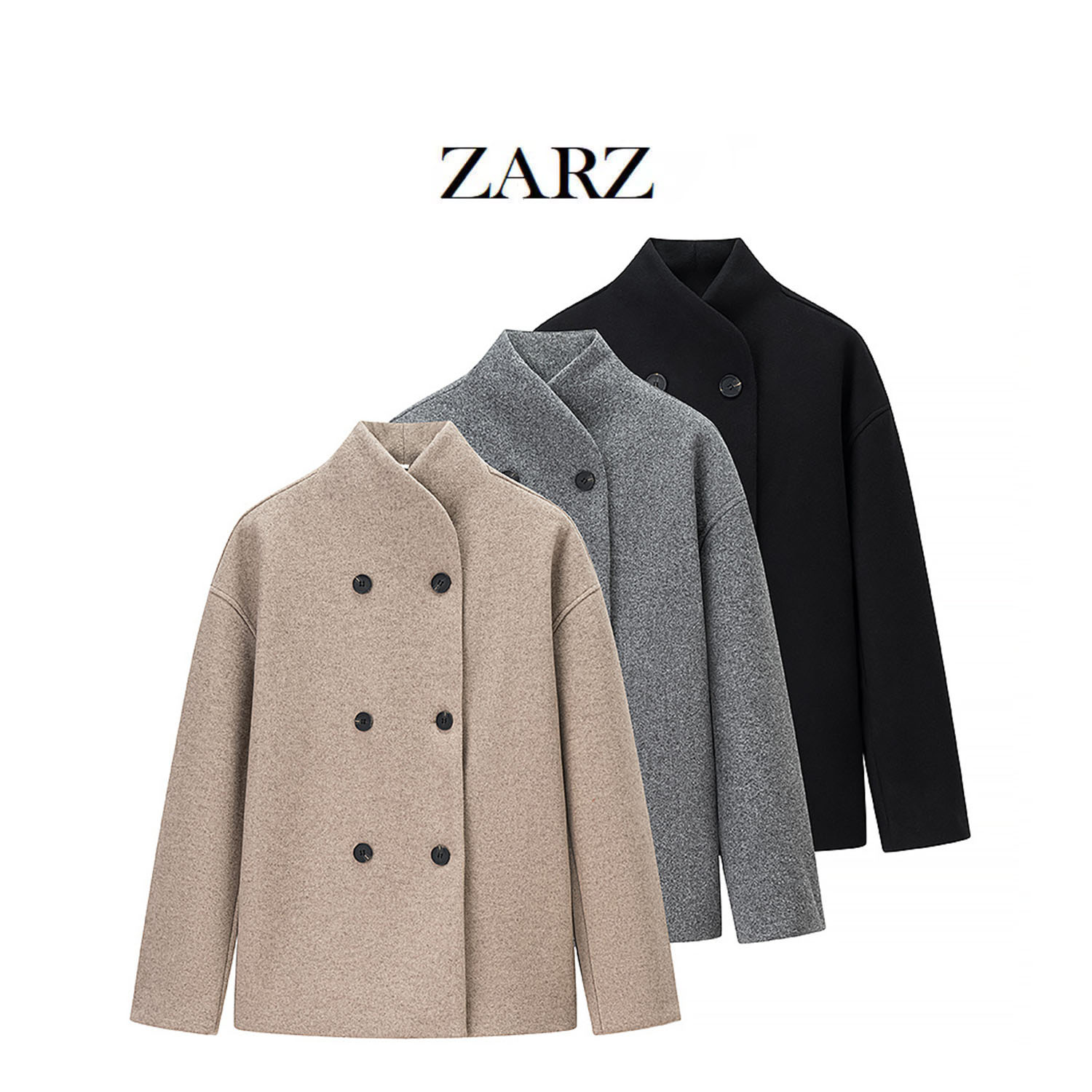 Zarz Homemade European and American Style New Women's Clothing Versatile Fashionable Versatile Ins Two-Color Woolen Coat