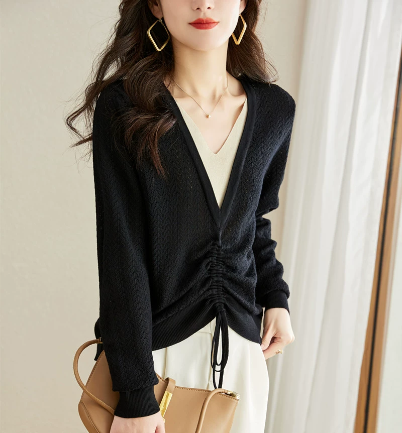 Shaping autumn knitted set, 2022, V-neckline