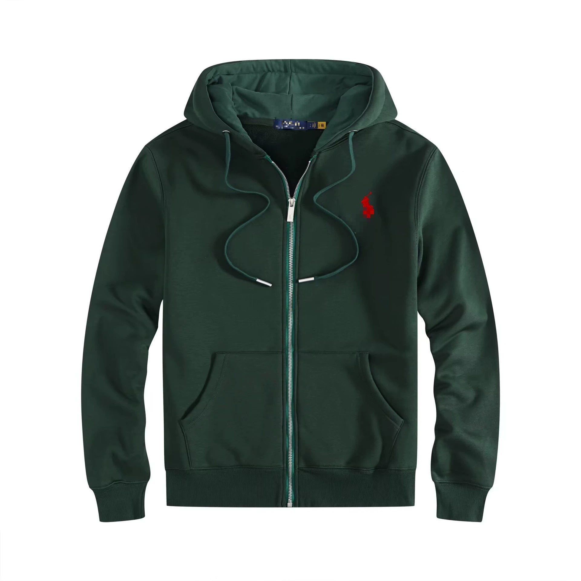 Demi-season fleece hoodie, men's zip cardigan with embroidered pony, casual fit, sizes S–XXXL