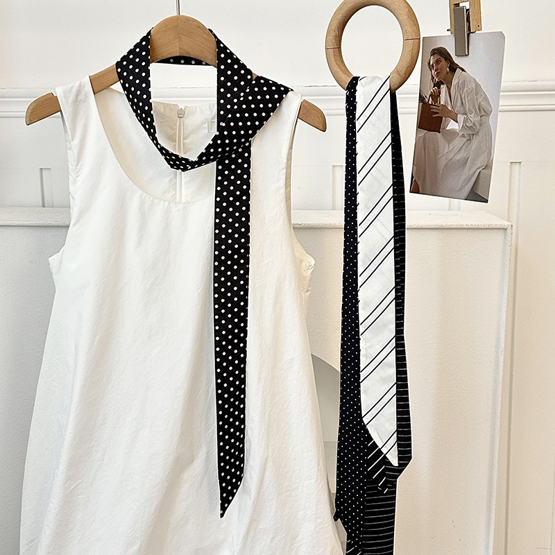 Cinta clásica de lunares, estilo retro, lunares franceses, cintas estrechas y multiusos, pañuelo de seda largo, pañuelo en la cabeza, cinturón para el cabello, cabello atado