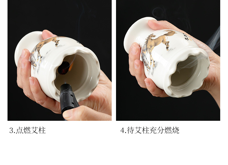 Ceramic Moxibustion Jar Lotus Rim Gua Sha Cup Portable Moxa Warmer with Ash Net and Cloth Cover quality and texture