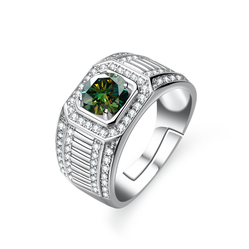 Anillo de plata esterlina al por mayor anillo de hombre platino color de piedra de moissanita de un quilate ajustable joyas de anillo de boda S925