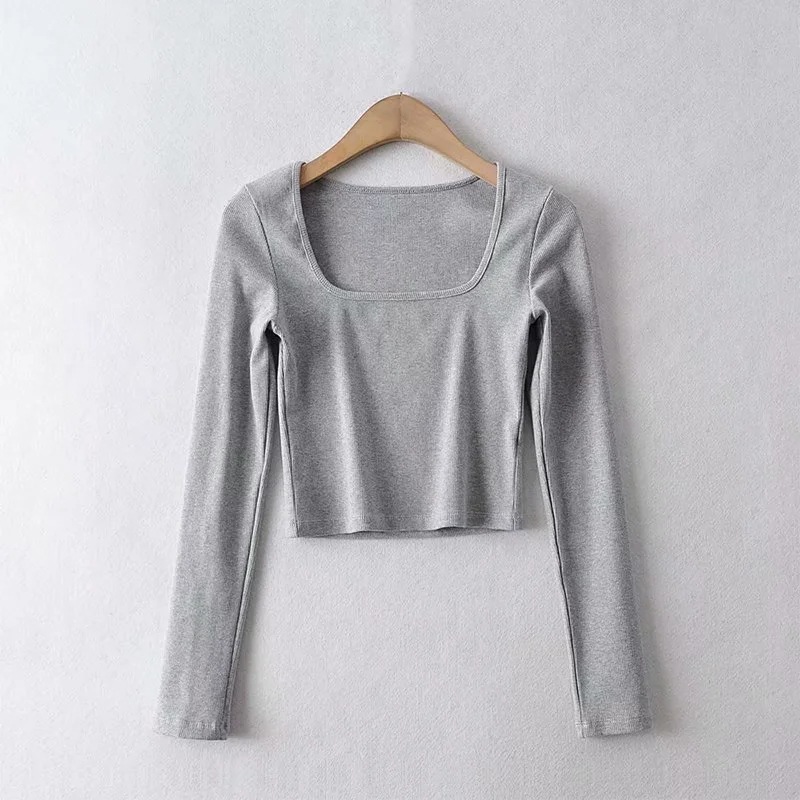 Solid color long-sleeved crop top NSHS46904