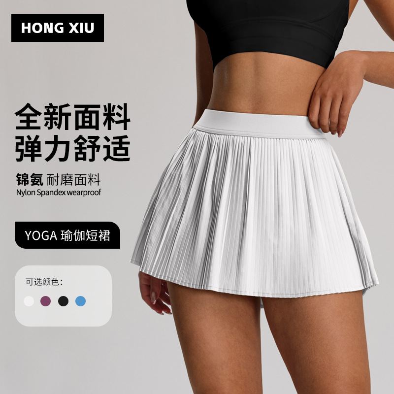 Cross-Border New Golf Tennis Skirt Running Sports Anti-Exposure Fitness Yoga Fake Two-Piece Pleated Skirt