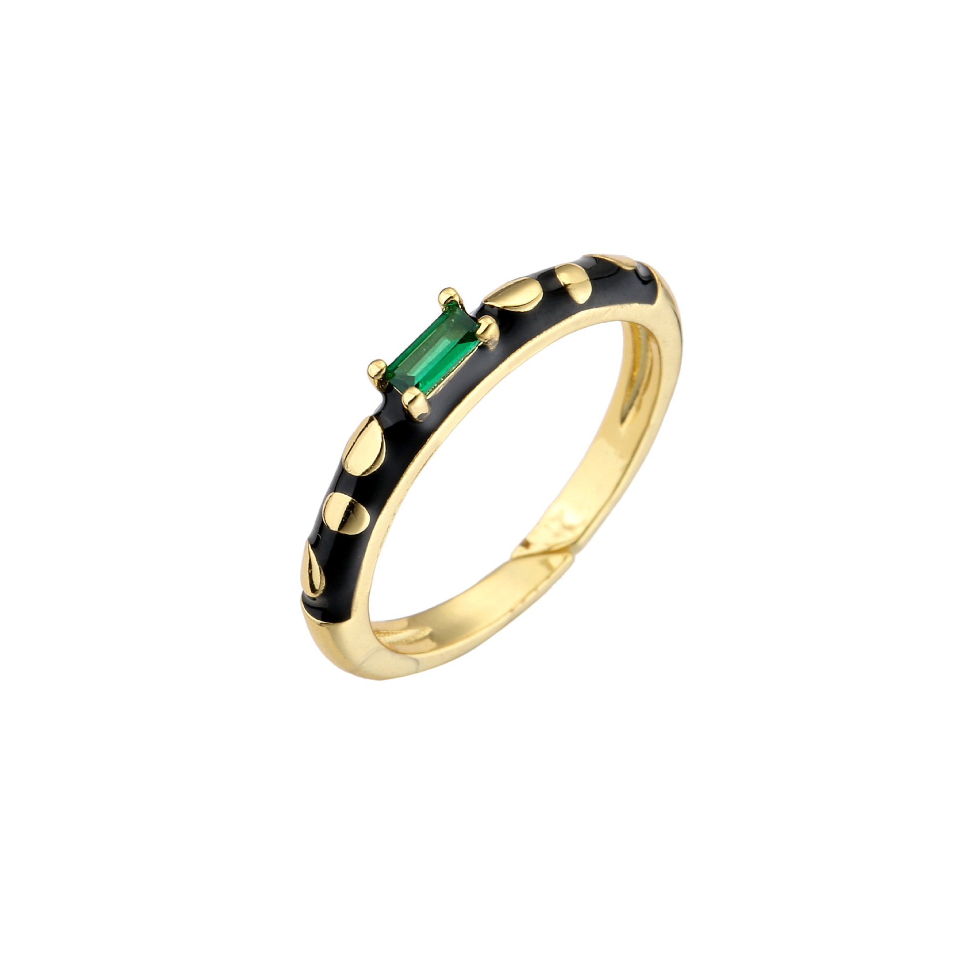 Offener Ring Mit Rechteckigem, Farbigem Diamantzirkon Aus Kupfer Mit Schwarzem Tropföl Und Leopardenmuster display picture 6