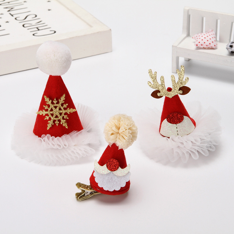 Navidad europea y americana Navidad serie Blanco reather sombrero rojo horquilla ins chica corazón regalo de Navidad