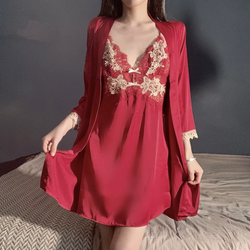 Сексуальная ночная рубашка с ремешком на спине из ледяного шелка Victoria Palace, соблазнительная кружевная Пижама с V-образным вырезом для дома