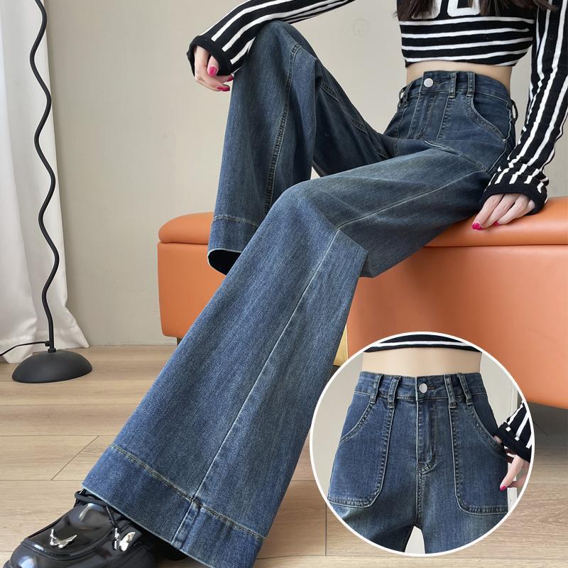 Retro Blue Micro La Jeans Women's Spring and Summer New 2025 No-Leg High Waist Long Horseshoe Flared Pants